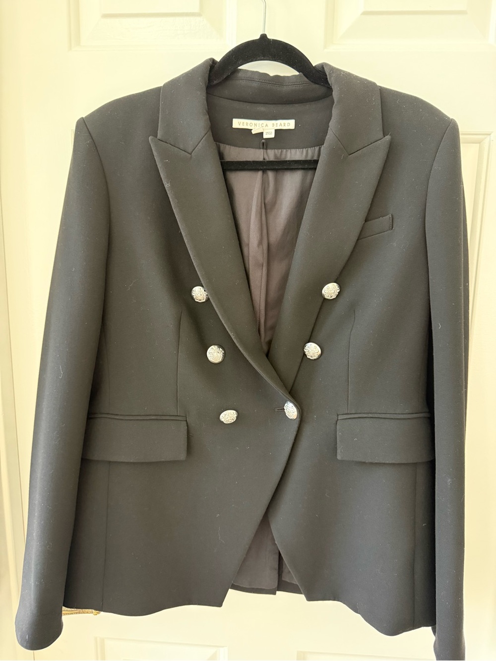 Veronica Beard Black Double-Breasted Blazer with Decorative Buttons